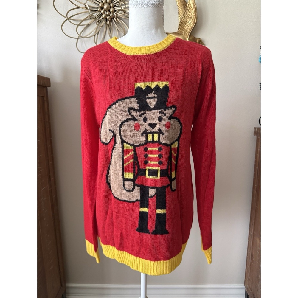 NWT Norther Pole Nutcracker Squirrel Ugly Christmas Sweater S Red Holiday